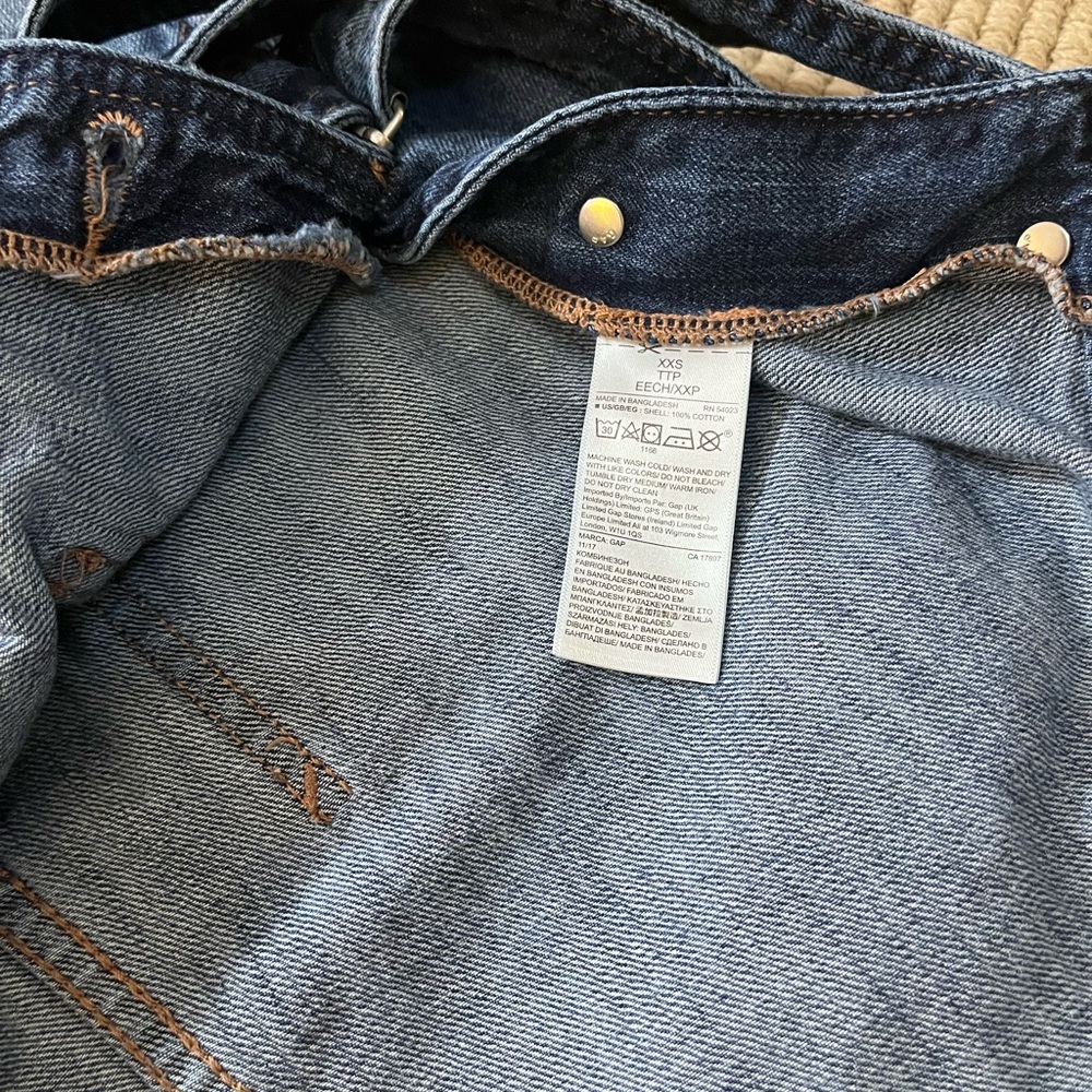 Gap for Good Relaxed Denim Overalls Medium Indigo Wash Raw Hem - XXS - EUC - Picture 7 of 8